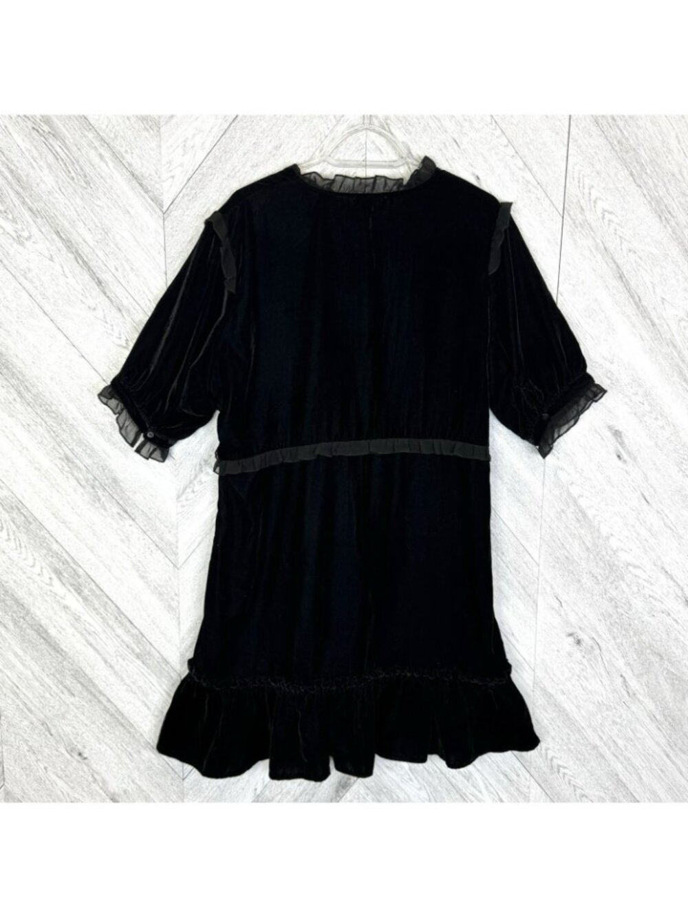 Point Zero Diana Dress Black Velvet Victorian Babydoll Ruffles Size XL New NWT - Picture 7 of 7